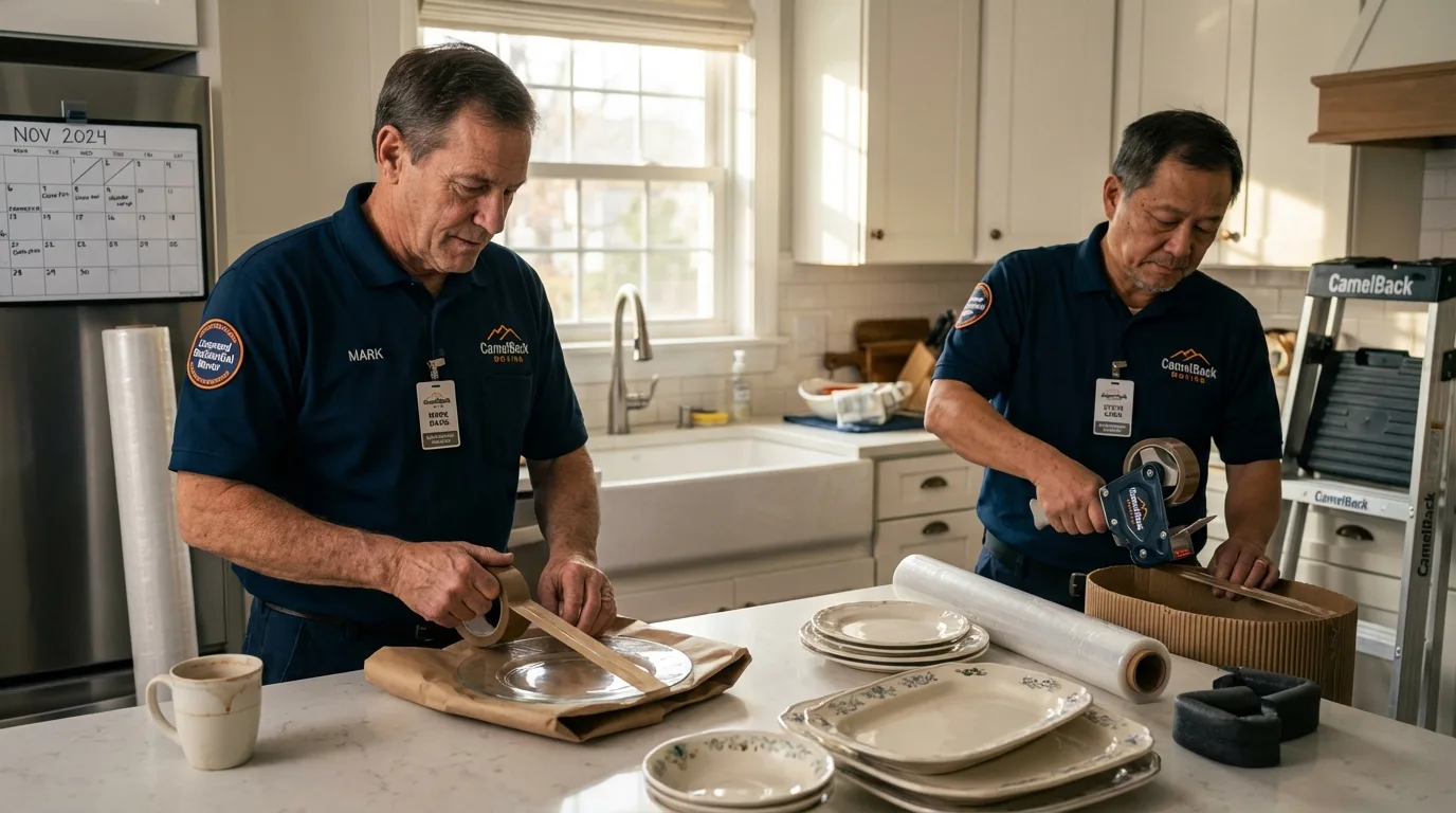 Professional crew packing kitchen dishware in Mount Holly, NJ